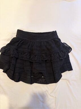 Aerie Tiered Ruffle Eyelet Mini Skirt Black Size Small
